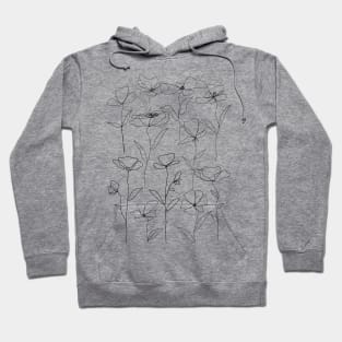 Poppies One Line Art Flowers Black And White Hoodie